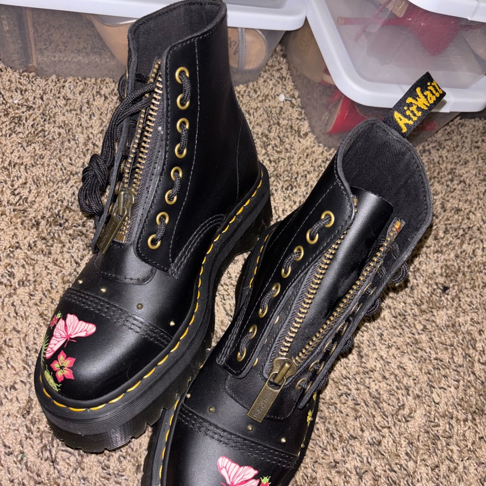 Dr. Martens Black Floral Butterfly Platform Lace-Up Boots - Picture 5 of 5
